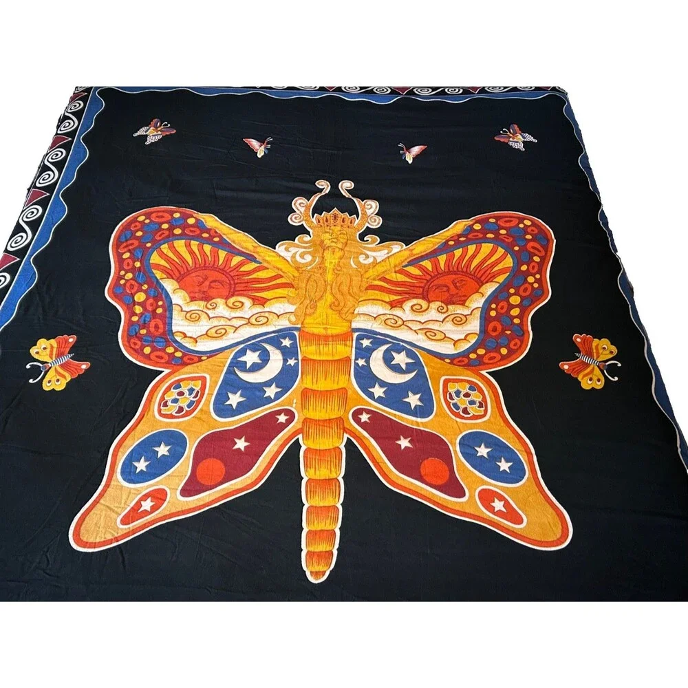 Hand‎ loomed Fairy Butterfly Sun & Moon Tapestry Bed Wall India 85” X 102”